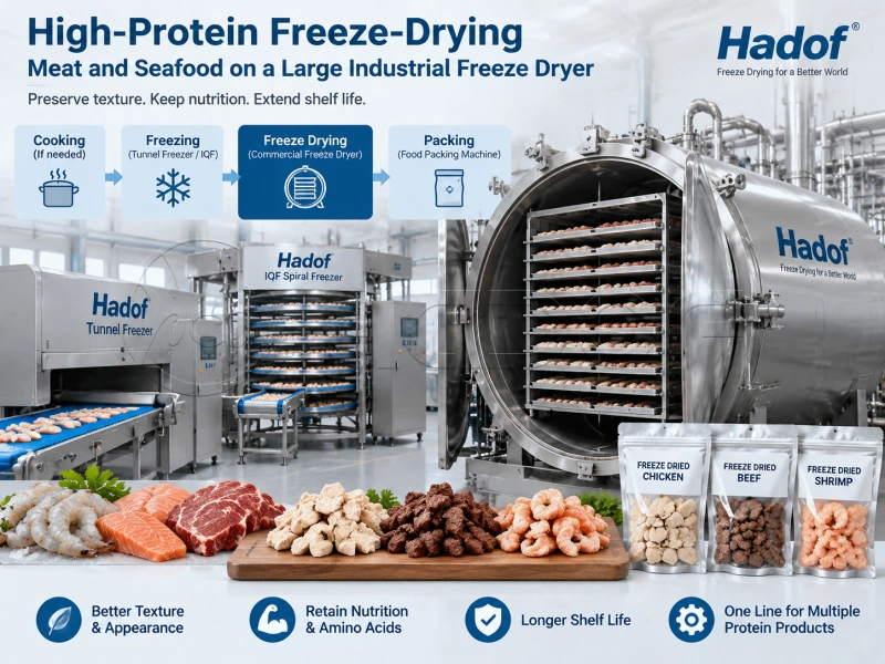 High-Protein Freeze-Drying Meat and Seafood on a Large Industrial Freeze Dryer